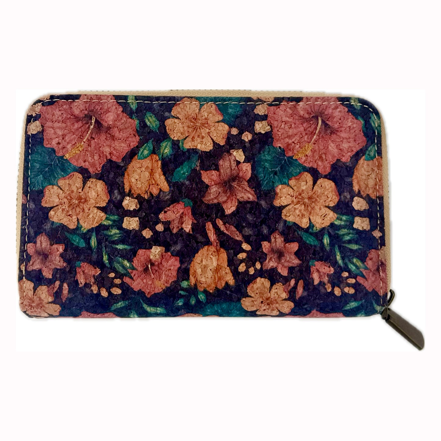 Cork Wallet - Blue Floral Pattern
