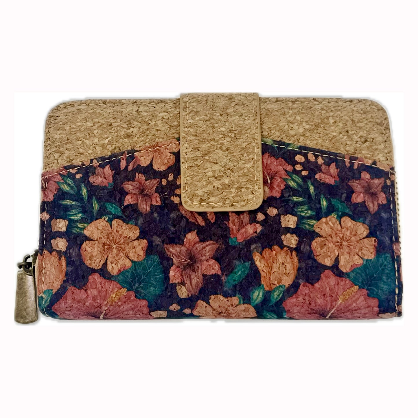 Cork Wallet - Blue Floral Pattern