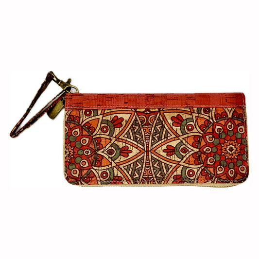 Cork Wallet - Red Artistic Floral Pattern