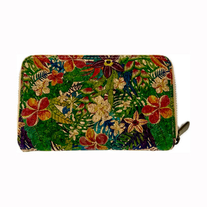 Cork Wallet - Green Floral Pattern