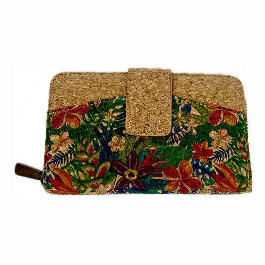 Cork Wallet - Green Floral Pattern